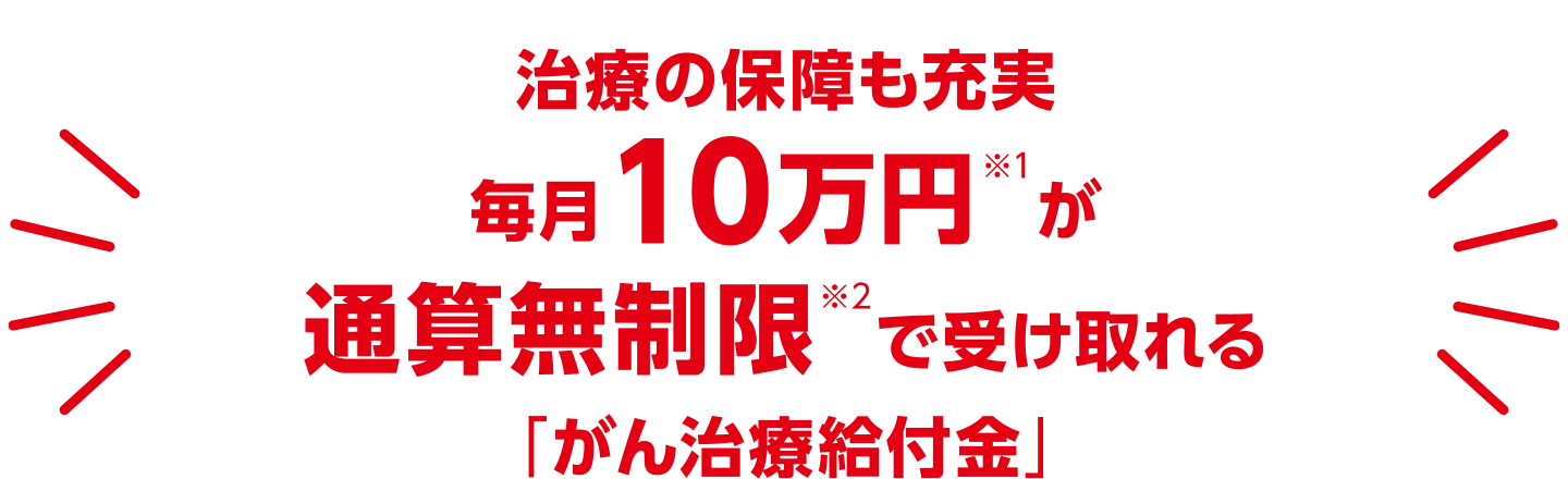 治療の保障も充実 毎月10万円が通算回数無制限で受け取れる「がん治療給付金」